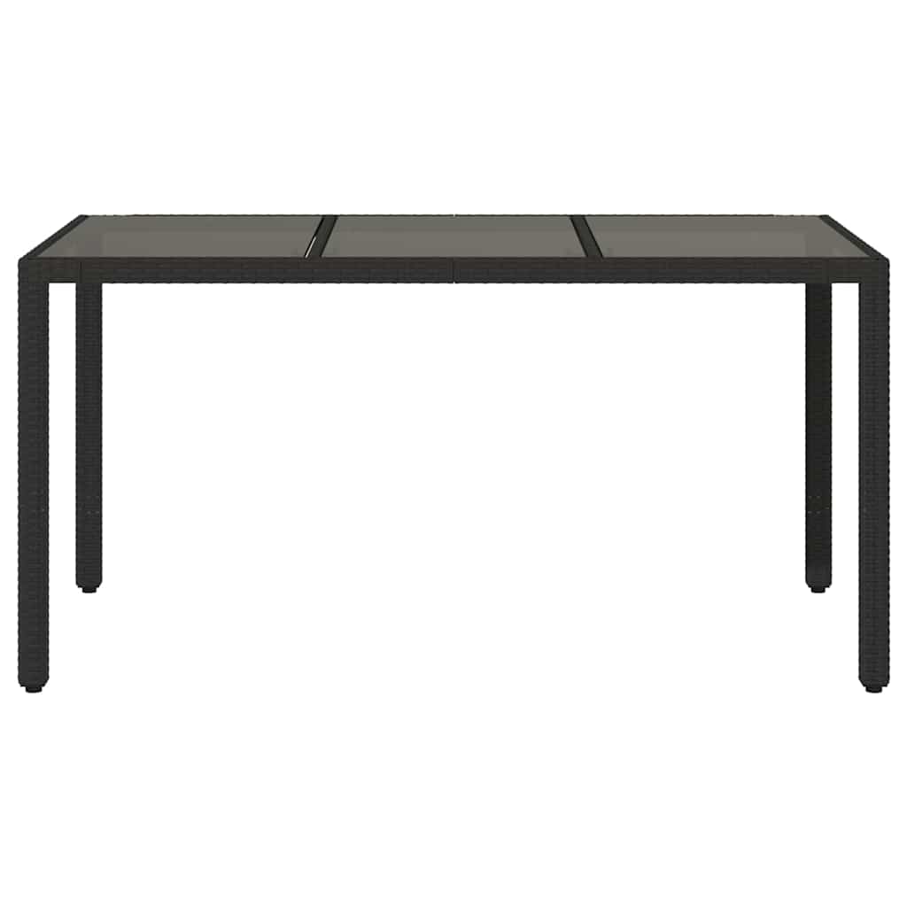 vidaXL Garden Table with Glass Top Black 150x90x75 cm Poly Rattan - 25540