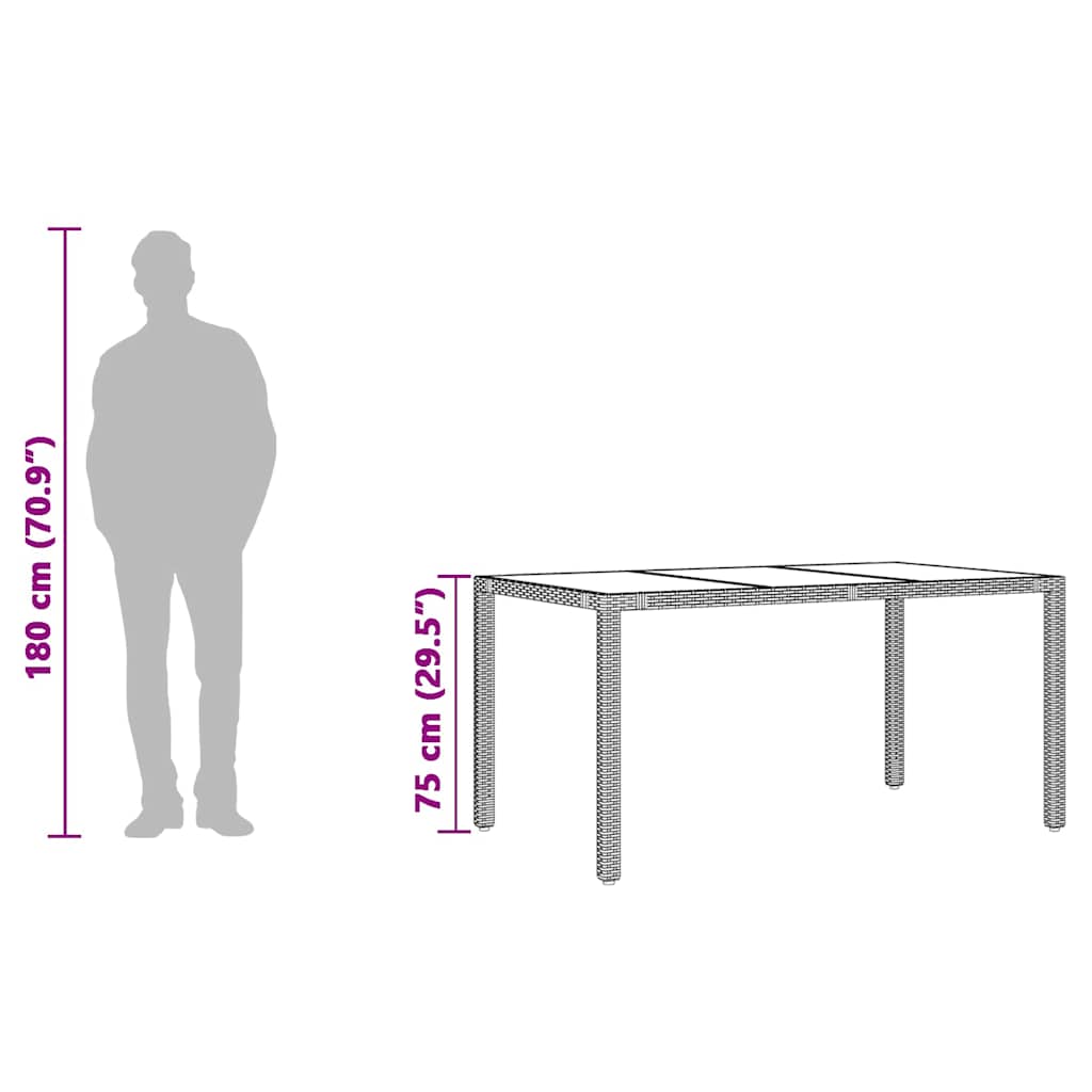 vidaXL Garden Table with Glass Top Black 150x90x75 cm Poly Rattan - 25540
