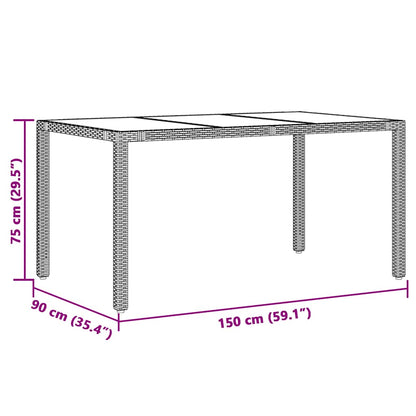 vidaXL Garden Table with Glass Top Black 150x90x75 cm Poly Rattan - 25540