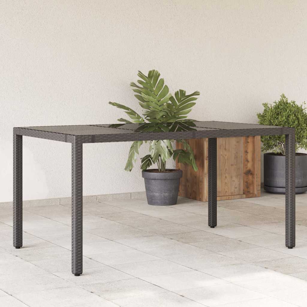 vidaXL Garden Table with Glass Top Black 150x90x75 cm Poly Rattan - 25540
