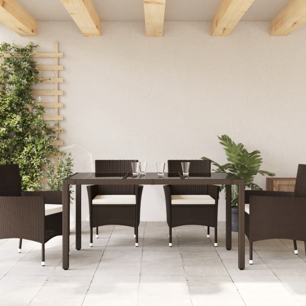 vidaXL Garden Table with Glass Top Brown 150x90x75 cm Poly Rattan - 25542
