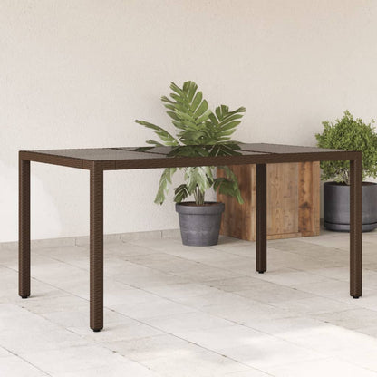 vidaXL Garden Table with Glass Top Brown 150x90x75 cm Poly Rattan - 25542