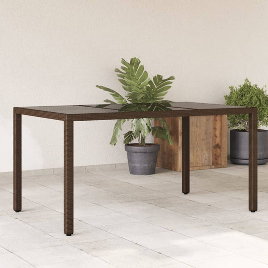 vidaXL Garden Table with Glass Top Brown 150x90x75 cm Poly Rattan - 25542