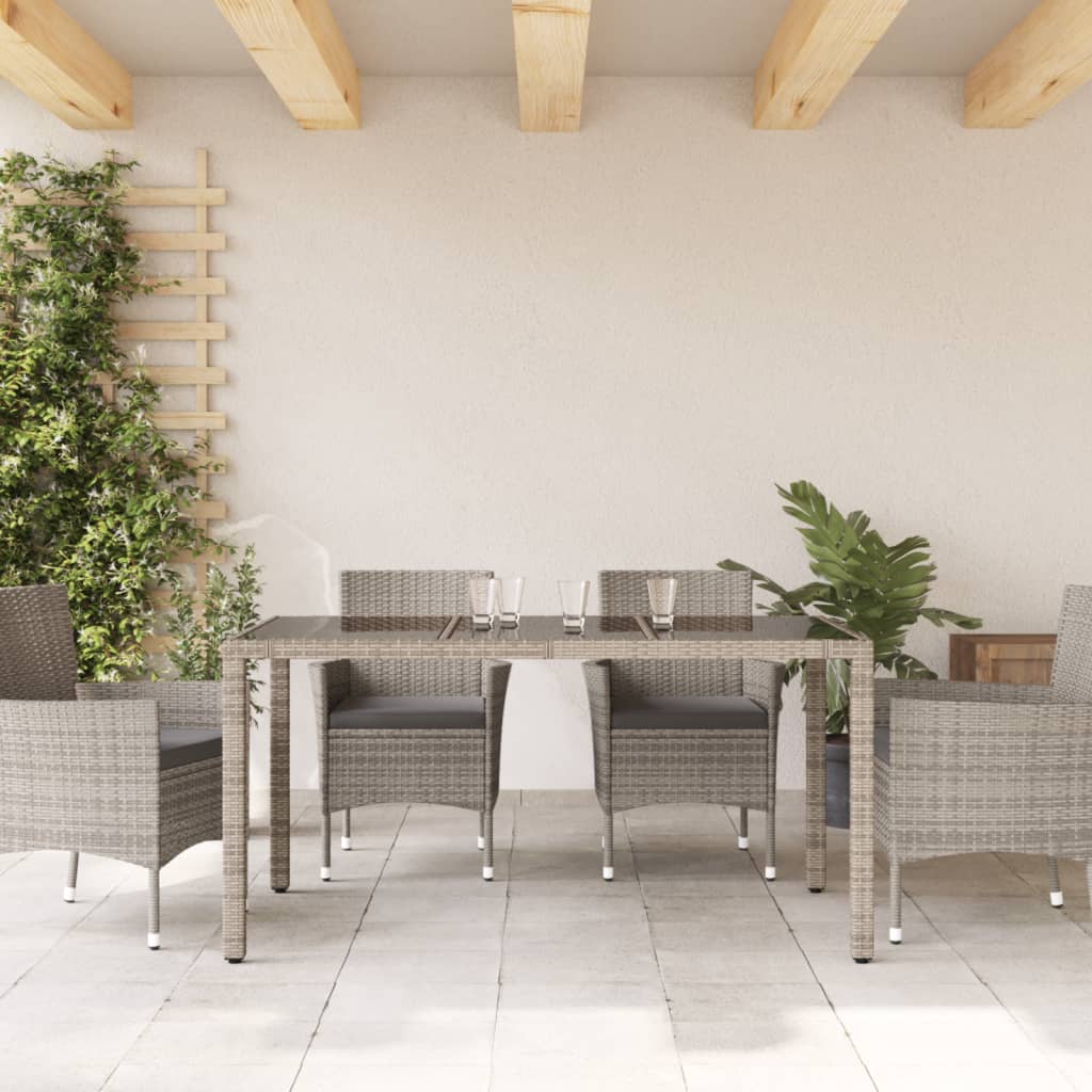 vidaXL Garden Table with Glass Top Grey 150x90x75 cm Poly Rattan - 25555