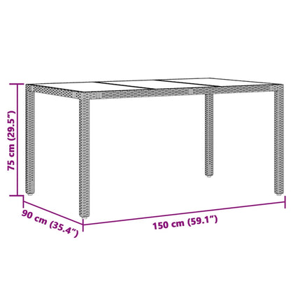 vidaXL Garden Table with Glass Top Grey 150x90x75 cm Poly Rattan - 25555