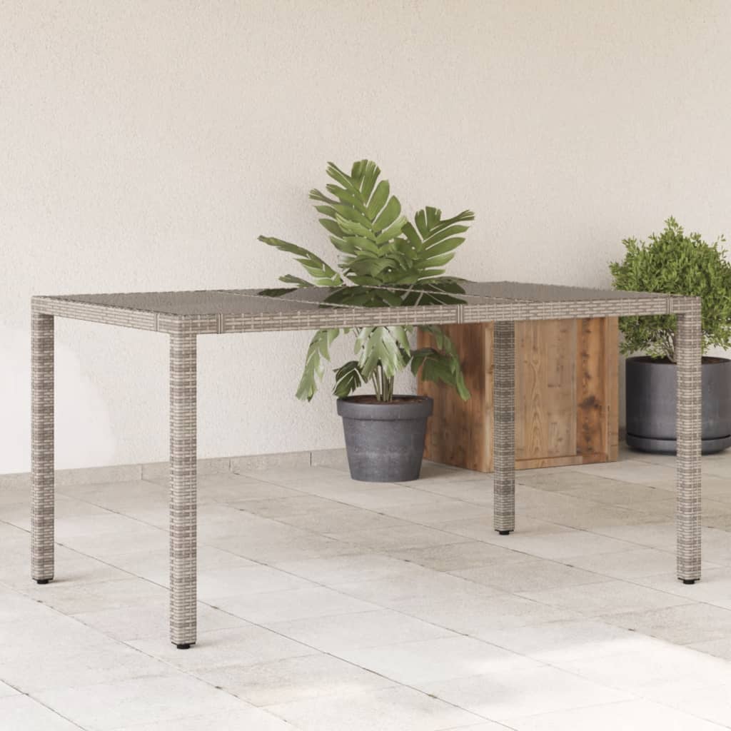 vidaXL Garden Table with Glass Top Grey 150x90x75 cm Poly Rattan - 25555
