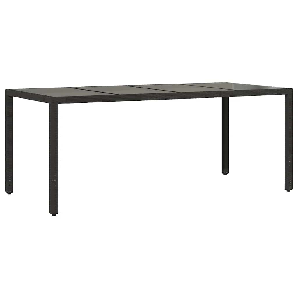 vidaXL Garden Table with Glass Top Black 190x90x75 cm Poly Rattan - 25556