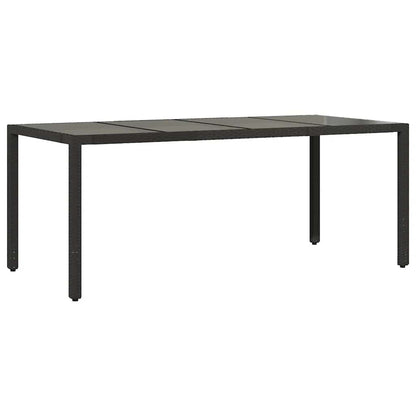 vidaXL Garden Table with Glass Top Black 190x90x75 cm Poly Rattan - 25556