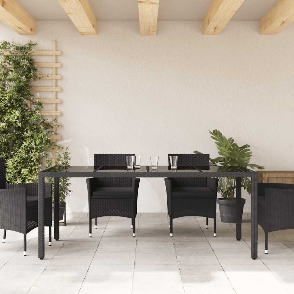 vidaXL Garden Table with Glass Top Black 190x90x75 cm Poly Rattan - 25556