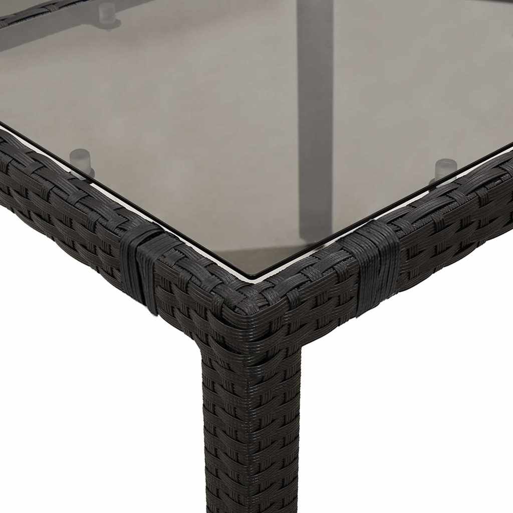 vidaXL Garden Table with Glass Top Black 190x90x75 cm Poly Rattan - 25556