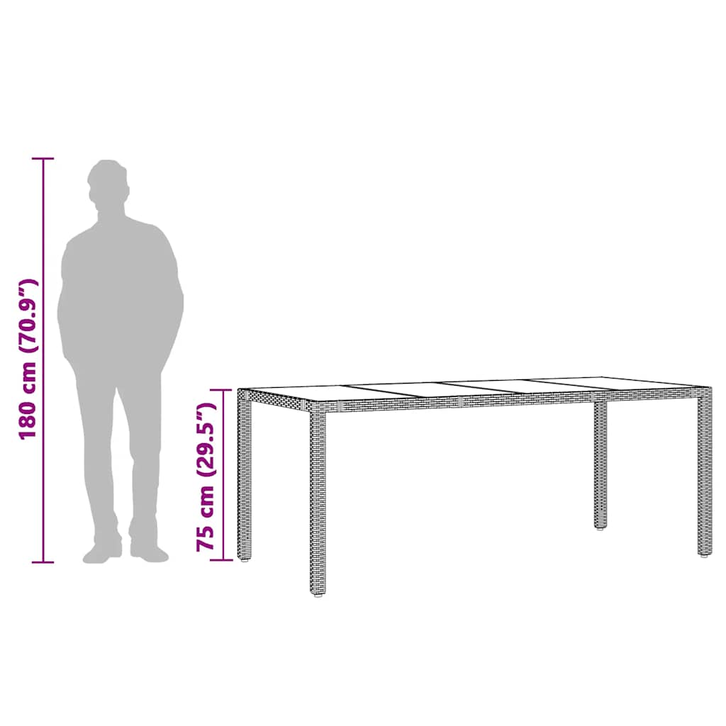 vidaXL Garden Table with Glass Top Black 190x90x75 cm Poly Rattan - 25556