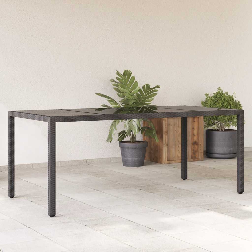vidaXL Garden Table with Glass Top Black 190x90x75 cm Poly Rattan - 25556