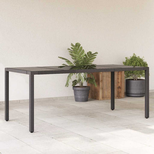 vidaXL Garden Table with Glass Top Black 190x90x75 cm Poly Rattan - 25556