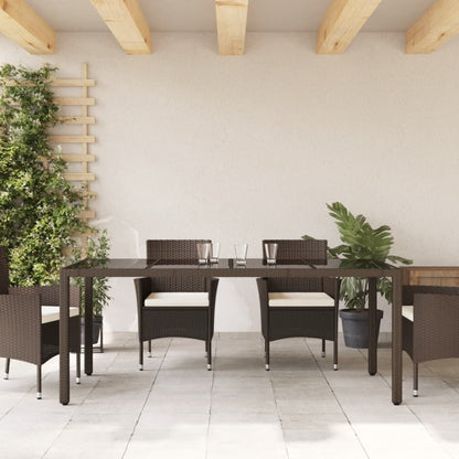 vidaXL Garden Table with Glass Top Brown 190x90x75 cm Poly Rattan - 25558