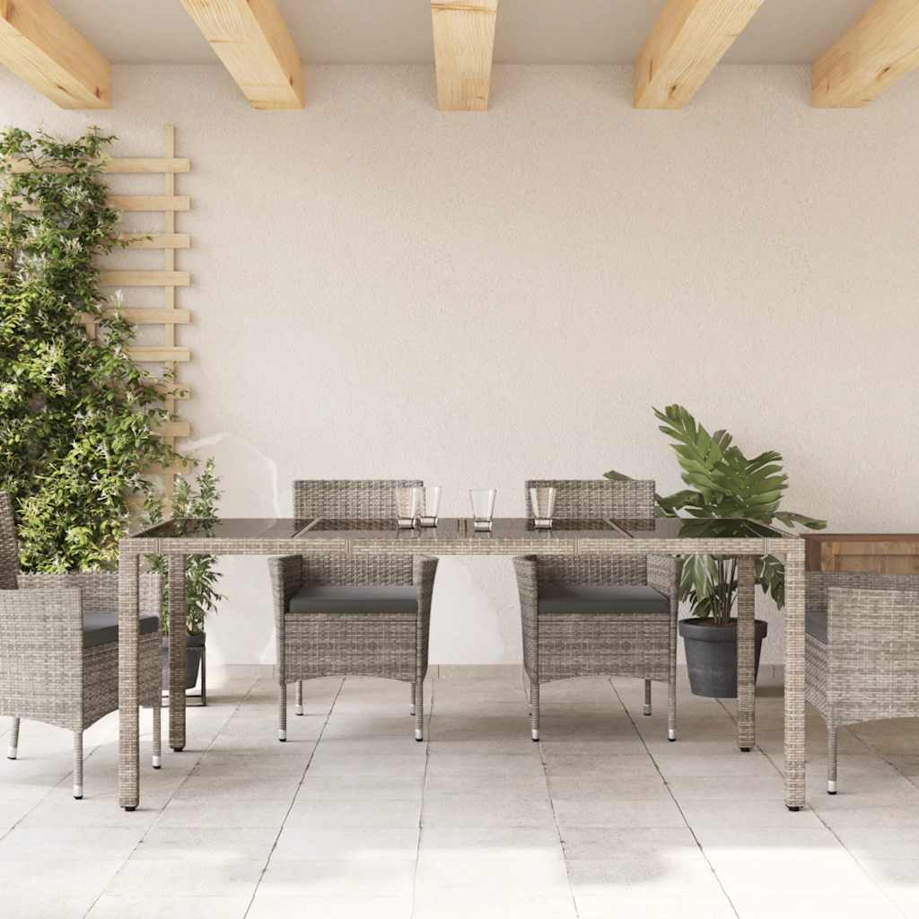 vidaXL Garden Table with Glass Top Grey 190x90x75 cm Poly Rattan - 25571