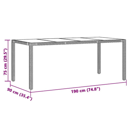 vidaXL Garden Table with Glass Top Grey 190x90x75 cm Poly Rattan - 25571