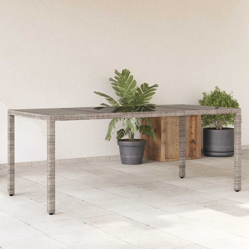 vidaXL Garden Table with Glass Top Grey 190x90x75 cm Poly Rattan - 25571
