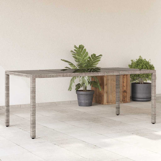 vidaXL Garden Table with Glass Top Grey 190x90x75 cm Poly Rattan - 25571