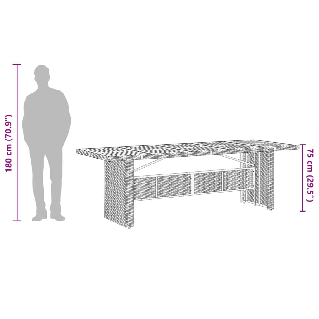 vidaXL Garden Table with Acacia Wood Top Black 240x90x75 cm Poly Rattan