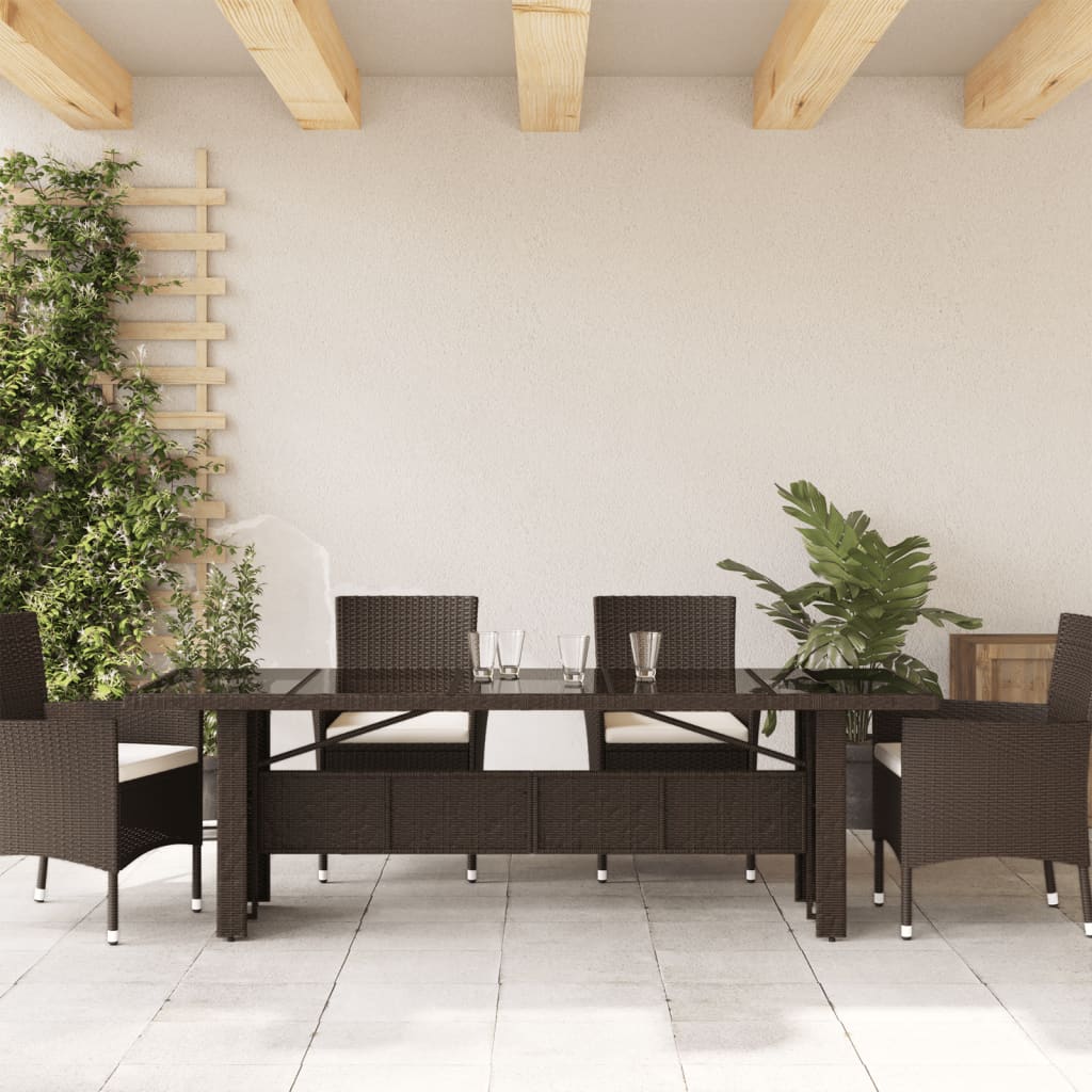 vidaXL Garden Table with Glass Top Brown 240x90x75 cm Poly Rattan