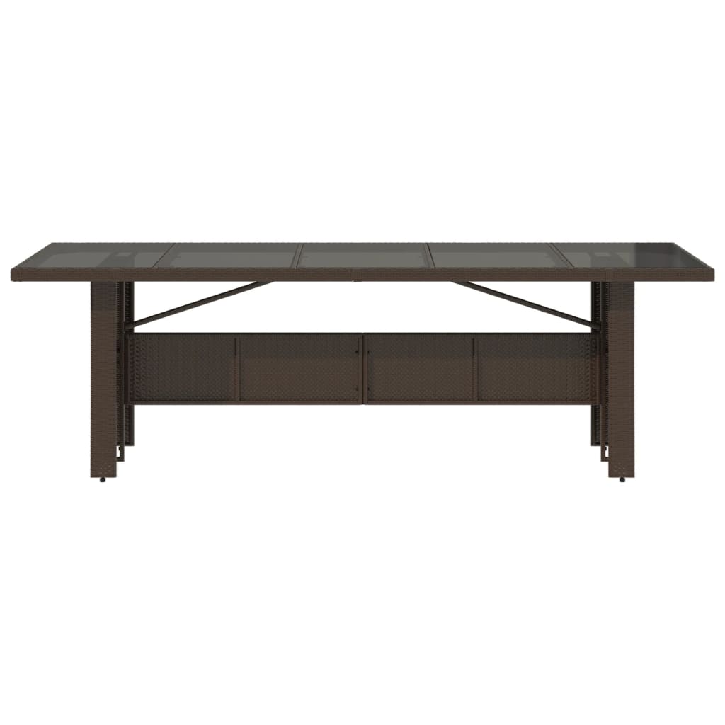 vidaXL Garden Table with Glass Top Brown 240x90x75 cm Poly Rattan
