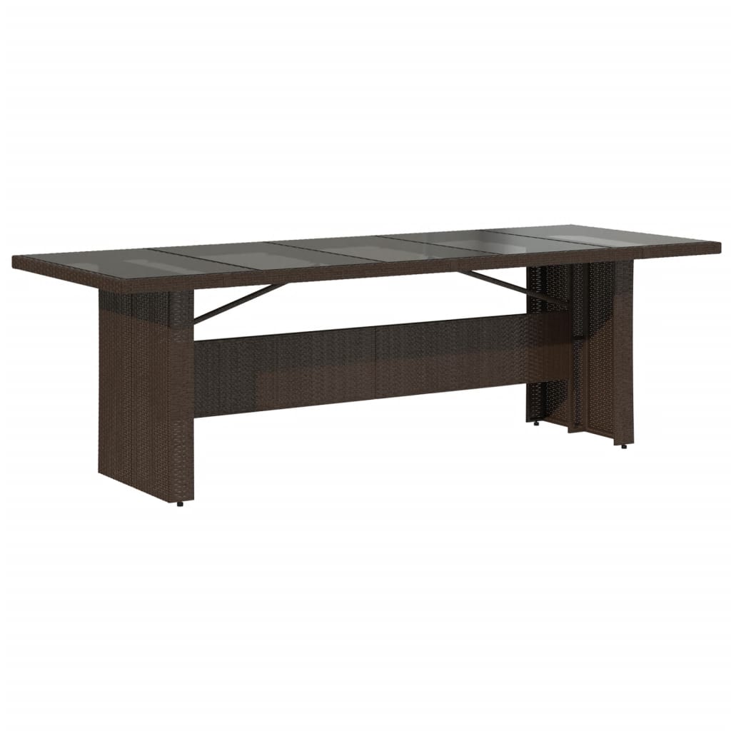 vidaXL Garden Table with Glass Top Brown 240x90x75 cm Poly Rattan