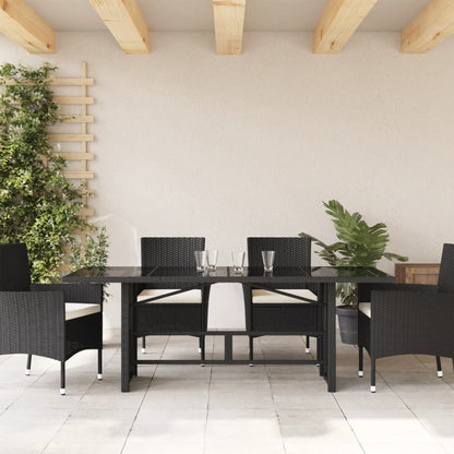 vidaXL Garden Table with Glass Top Black 190x80x75 cm Poly Rattan