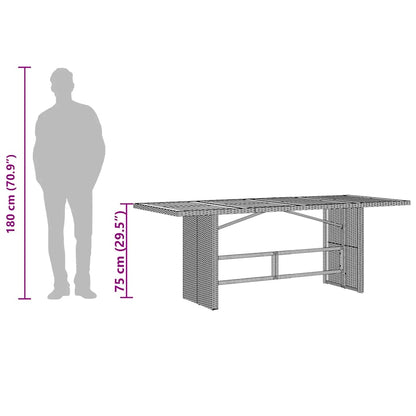 vidaXL Garden Table with Glass Top Black 190x80x75 cm Poly Rattan
