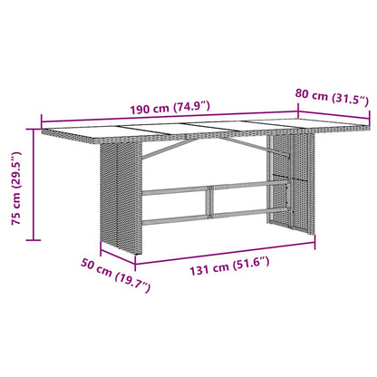 vidaXL Garden Table with Glass Top Brown 190x80x75 cm Poly Rattan