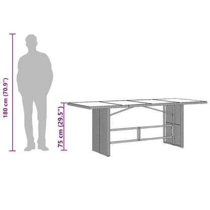 vidaXL Garden Table with Glass Top Brown 190x80x75 cm Poly Rattan