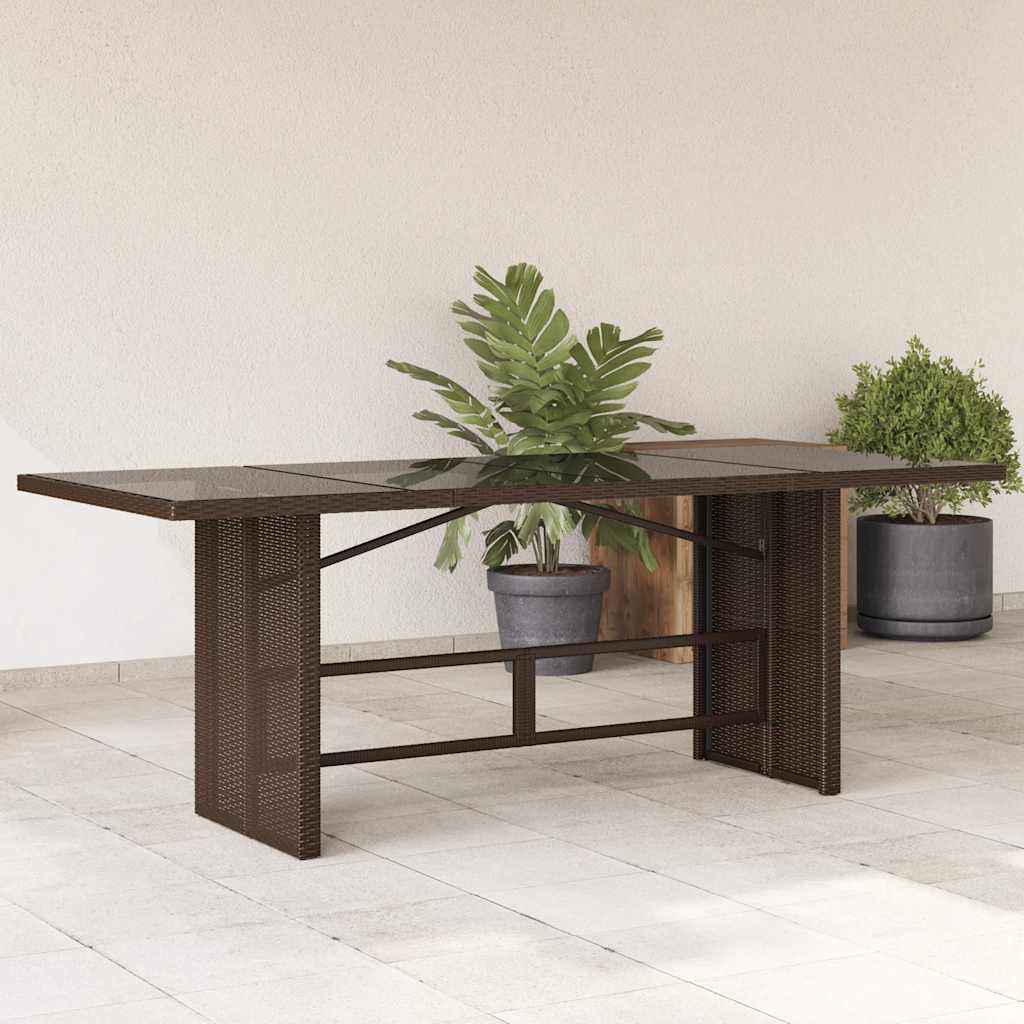 vidaXL Garden Table with Glass Top Brown 190x80x75 cm Poly Rattan