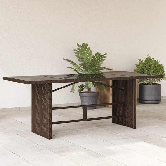 vidaXL Garden Table with Glass Top Brown 190x80x75 cm Poly Rattan