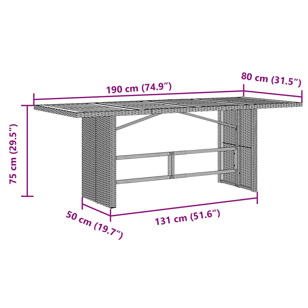 vidaXL Garden Table with Glass Top Grey 190x80x75 cm Poly Rattan