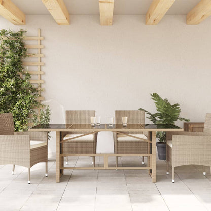 vidaXL Garden Table with Glass Top Beige 190x80x75 cm Poly Rattan