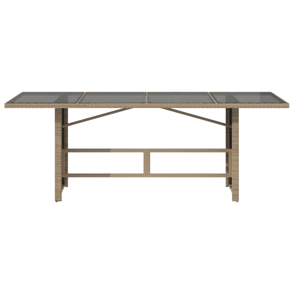 vidaXL Garden Table with Glass Top Beige 190x80x75 cm Poly Rattan