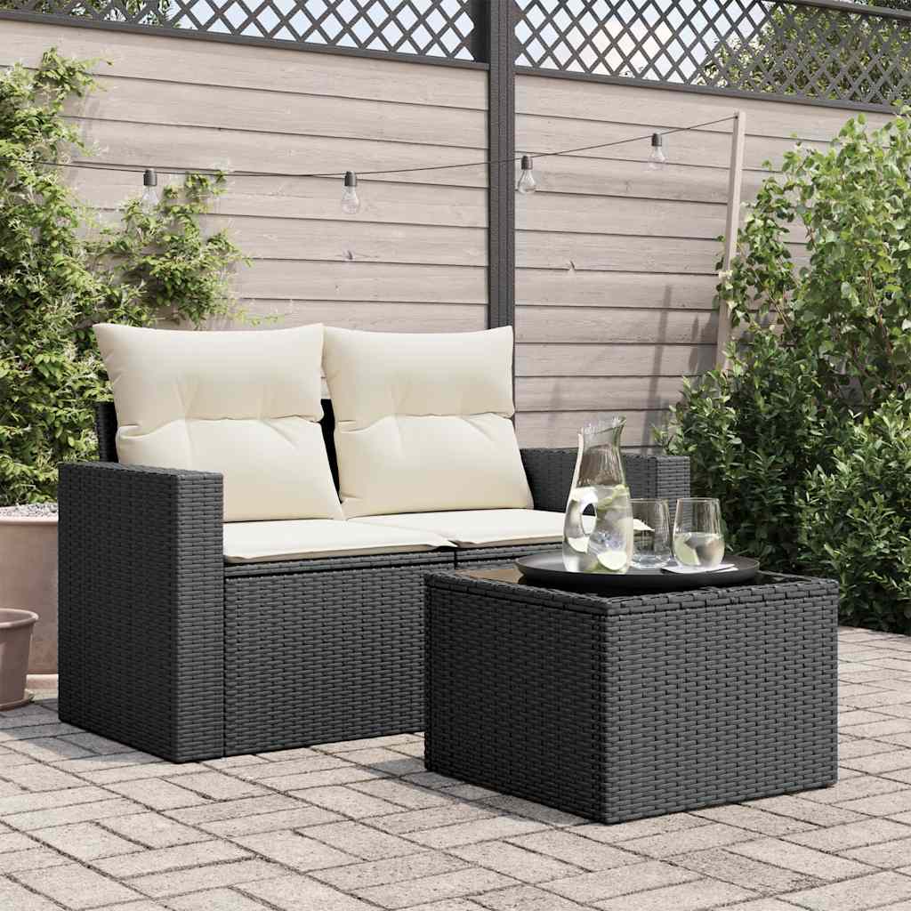 vidaXL Garden Table with Glass Top Black 55x55x37 cm Poly Rattan