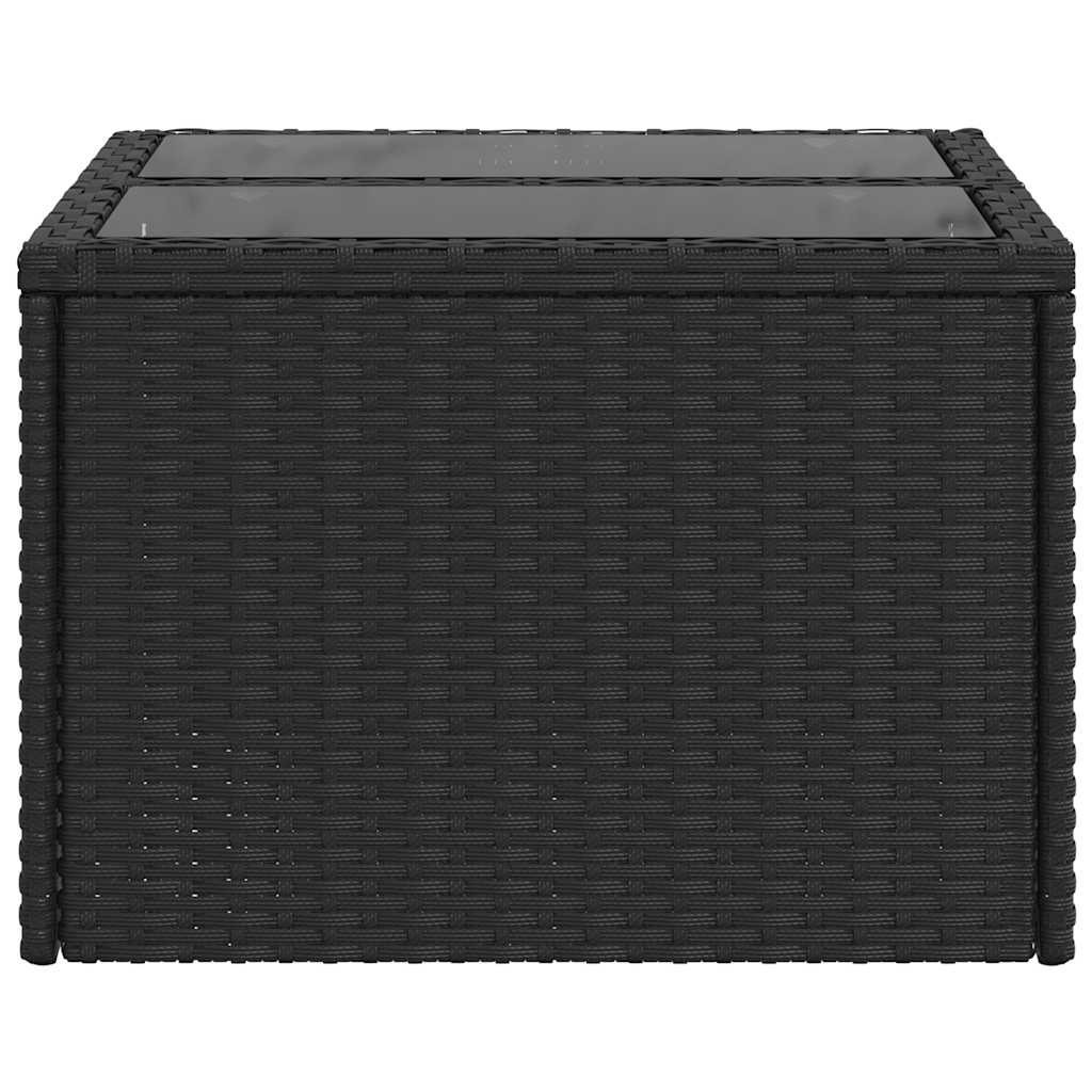 vidaXL Garden Table with Glass Top Black 55x55x37 cm Poly Rattan