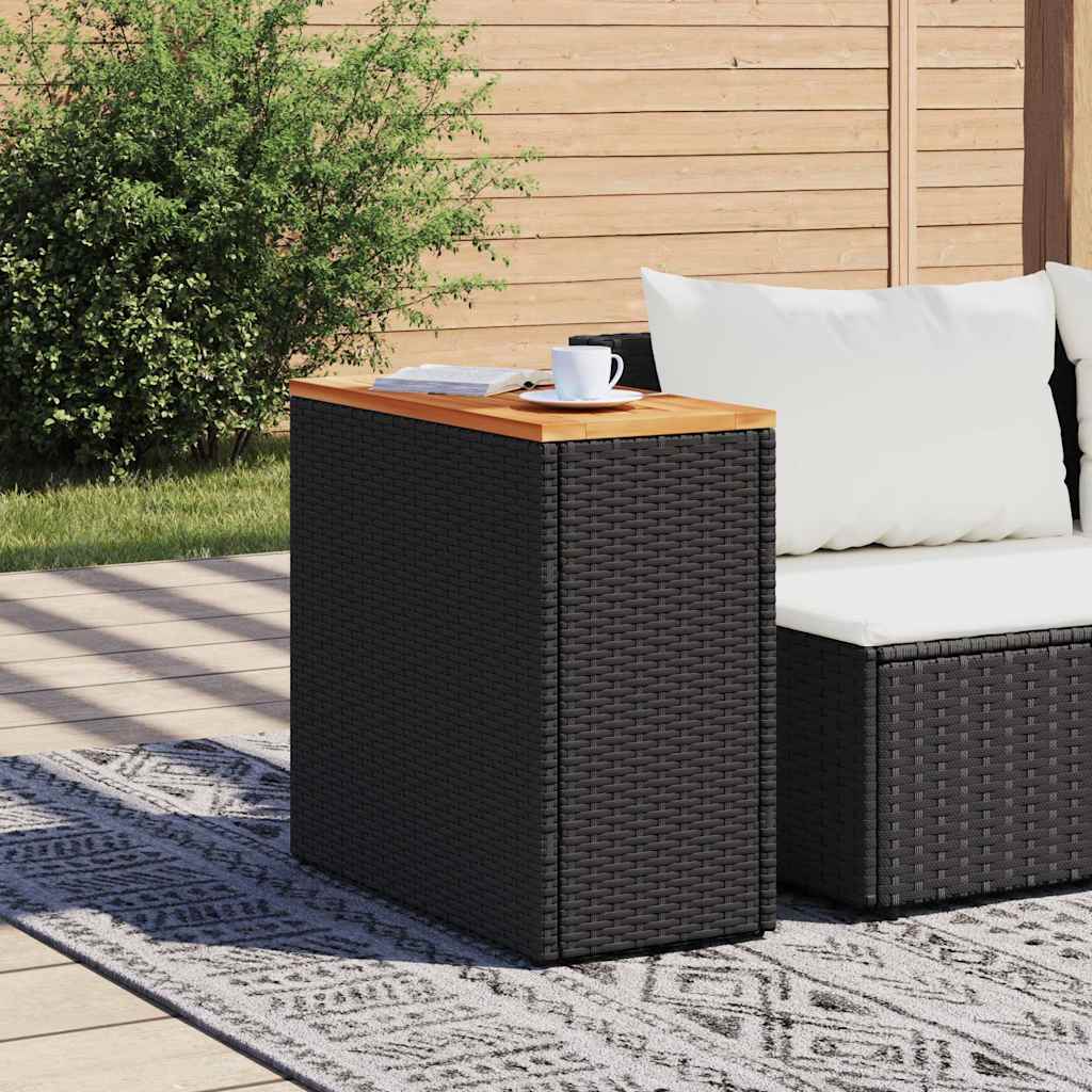 vidaXL Garden Side Table with Wooden Top Black 58x27.5x55 cm Poly Rattan