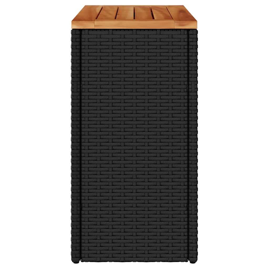 vidaXL Garden Side Table with Wooden Top Black 58x27.5x55 cm Poly Rattan