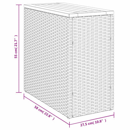 vidaXL Garden Side Table with Wooden Top Black 58x27.5x55 cm Poly Rattan