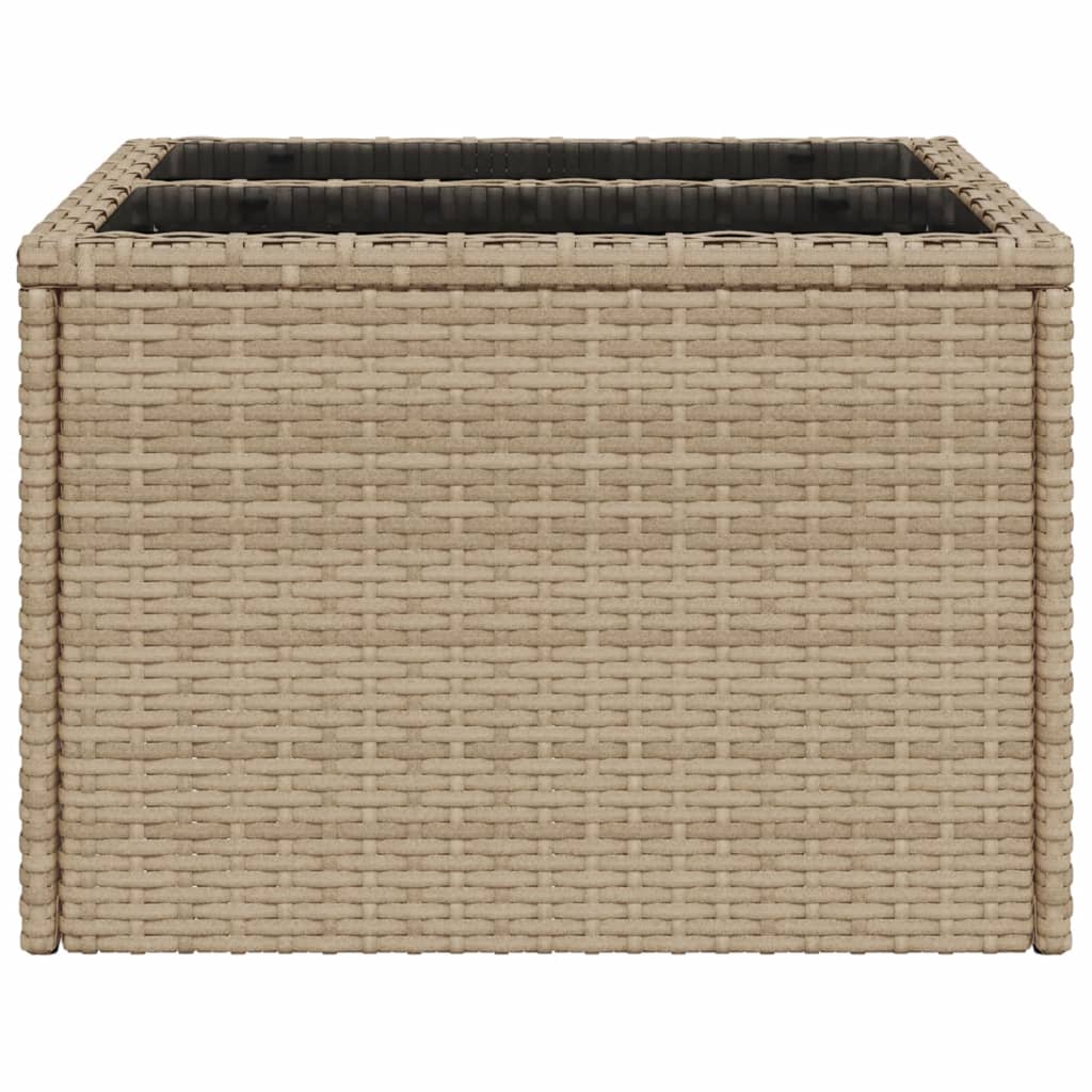 vidaXL Garden Table with Glass Top Beige 55x55x37 cm Poly Rattan