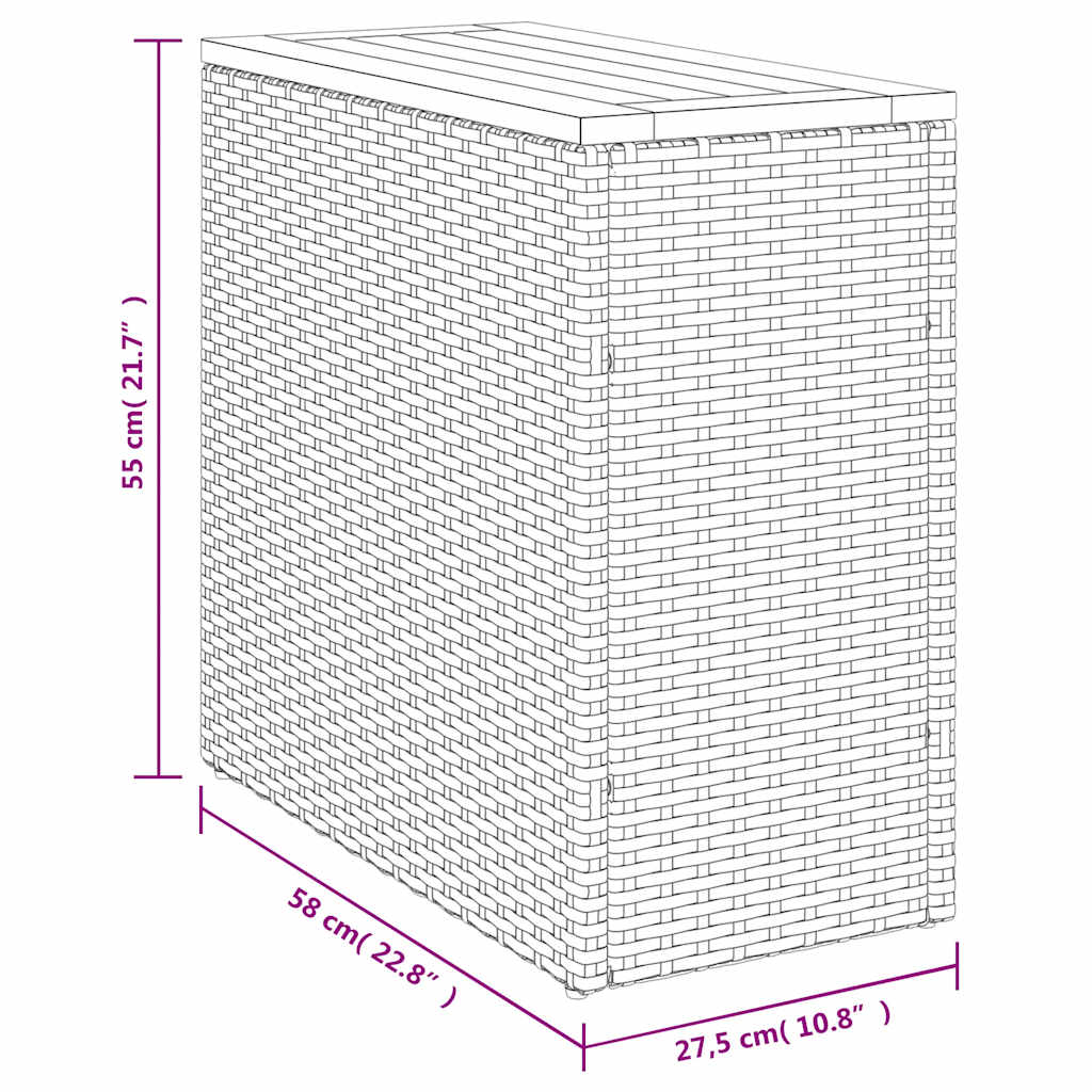 vidaXL Garden Side Table with Wooden Top Beige 58x27.5x55 cm Poly Rattan