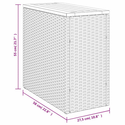 vidaXL Garden Side Table with Wooden Top Beige 58x27.5x55 cm Poly Rattan