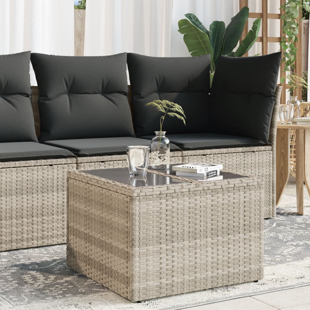 vidaXL Garden Table with Glass Top Light Grey 55x55x37 cm Poly Rattan