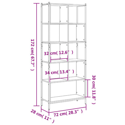 vidaXL Bookcase Smoked Oak 72x28x172 cm Engineered Wood - Brown
