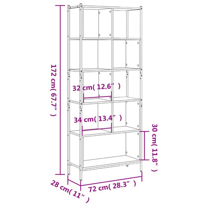 vidaXL Bookcase Grey Sonoma 72x28x172 cm Engineered Wood