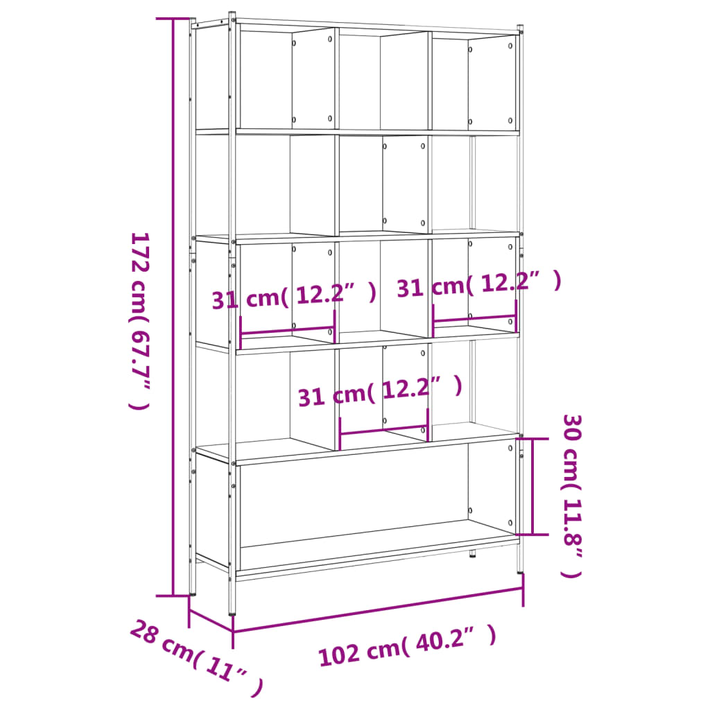 vidaXL Bookcase Smoked Oak 102x28x172 cm Engineered Wood - Brown