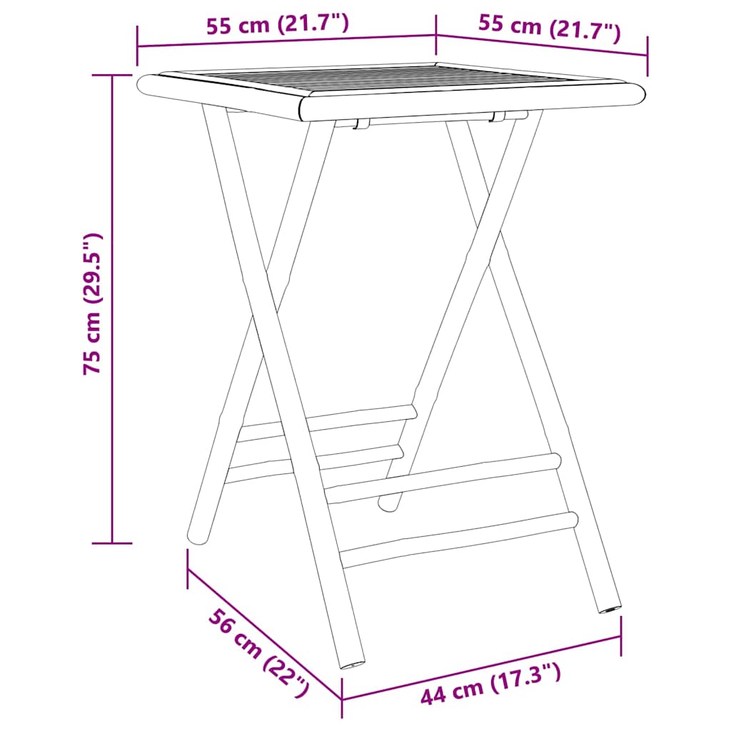 vidaXL Folding Garden Table 55x55x75 cm Bamboo - Brown