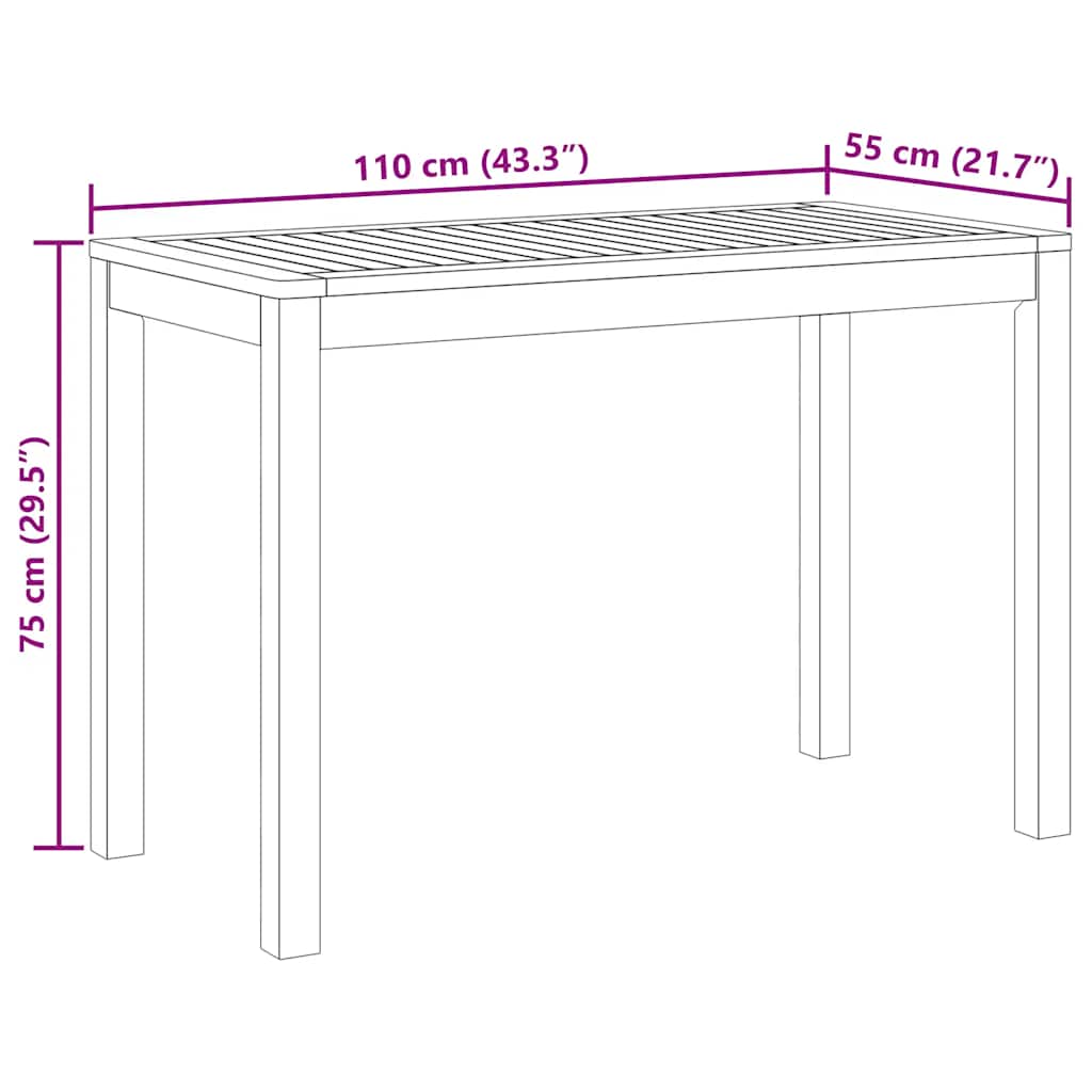 vidaXL Garden Dining Table 110x55x75 cm Solid Wood Acacia - Brown