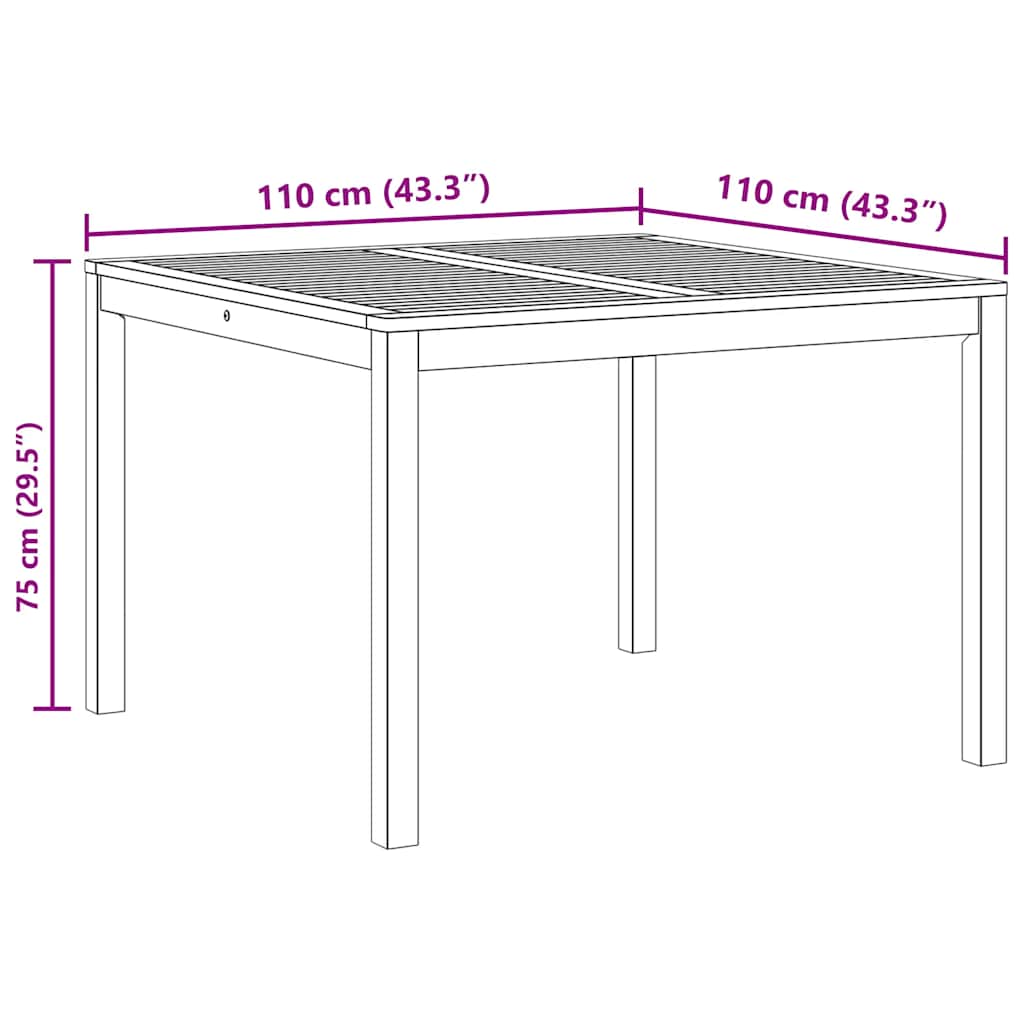 vidaXL Garden Dining Table 110x110x75 cm Solid Wood Acacia - Brown